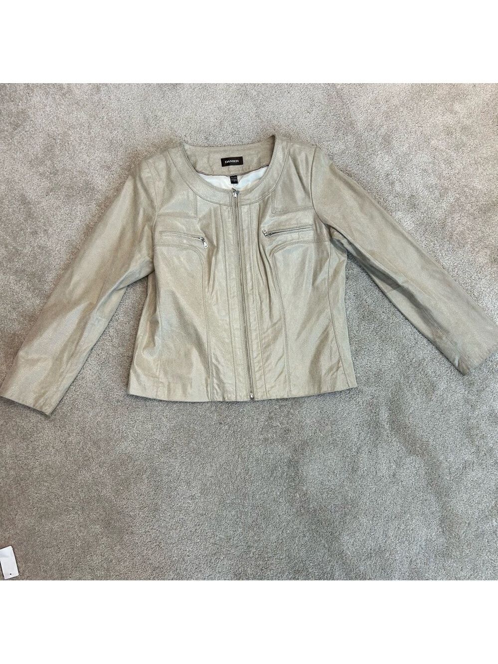 Danier Leather beige tan brown leather moto jacket full Zip Sz 2XL